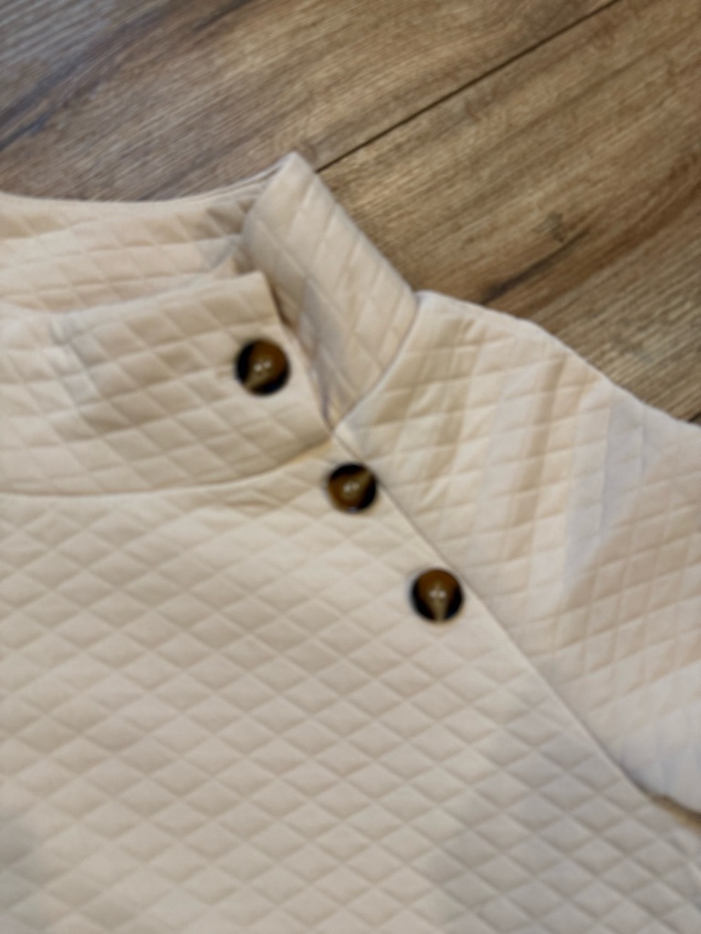 SHEIN Cream Quilted Pullover with Button Shoulder - Picture 2 of 3